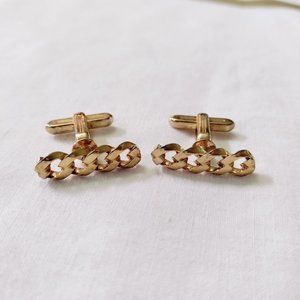 4/$20 Vintage Curb Link Chain Bar Gold Tone Cufflinks Square 1940s Made In USA